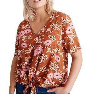 Madewell Novel Tie-Front Floral V-Neck Short Sleeve Top Hillside Daisies Size S